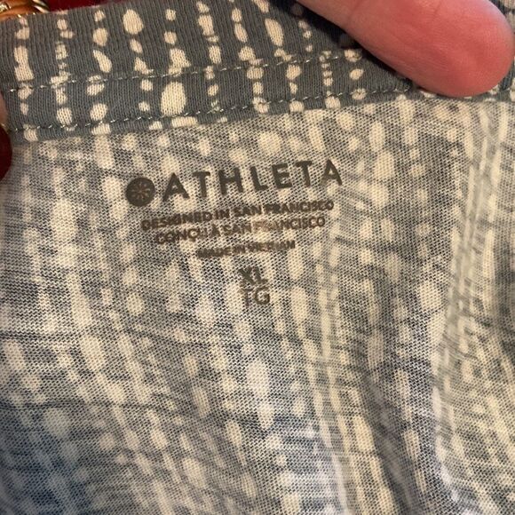 Athleta Dusty Blue & White Dot Printed Short Sleeve Athletic Blouse Size XL - Picture 6 of 6